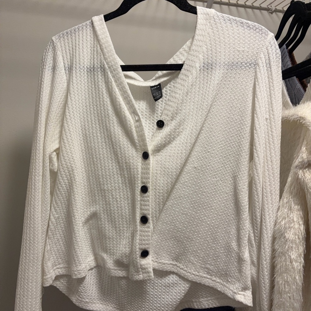 White Textured Button-Down Blouse
